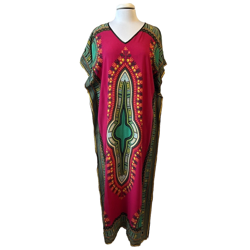 Step In Style Colorful Printed Caftans Maxi Cover Up Women's OS Hippie Boho Art‎